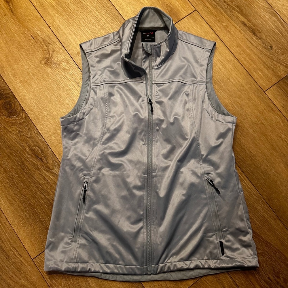 Baleaf Womens Full Zip Athletic Vest Gray Silver Mock Neck Fleece Lined Medium